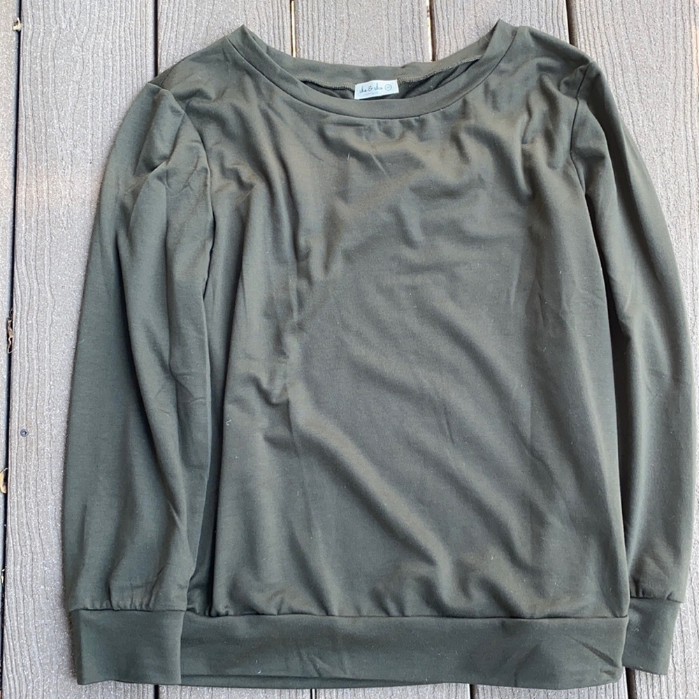 Olive Green Off the Shoulder/Slouchy Sweater